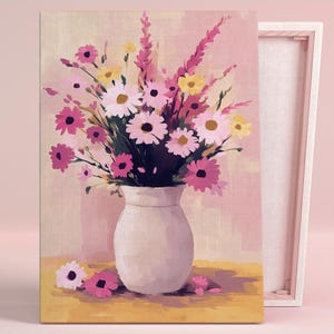 Póster o lienzo con diseño de ramo de jardín primaveral para pared, ideal para sala de estar shabby chic, arte de pared floral contemporáneo rosa, decoración tradicional para dormitorio.