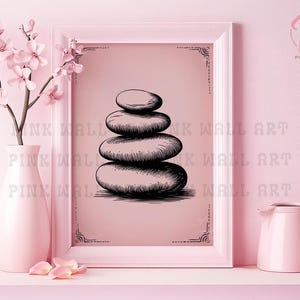 Balanced Stones Serenity Art Poster oder Leinwand Wandkunst Minimalistisches Schlafzimmer Zeitgenössische Zen Illustration Rosa Wandkunst Modernes Büro Dekor