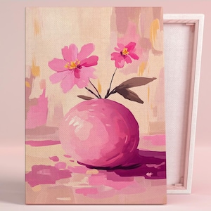 Póster o lienzo de jarrón Rosy Cosmos para pared, diseño floral minimalista para sala de estar moderna, decoración de oficina contemporánea.