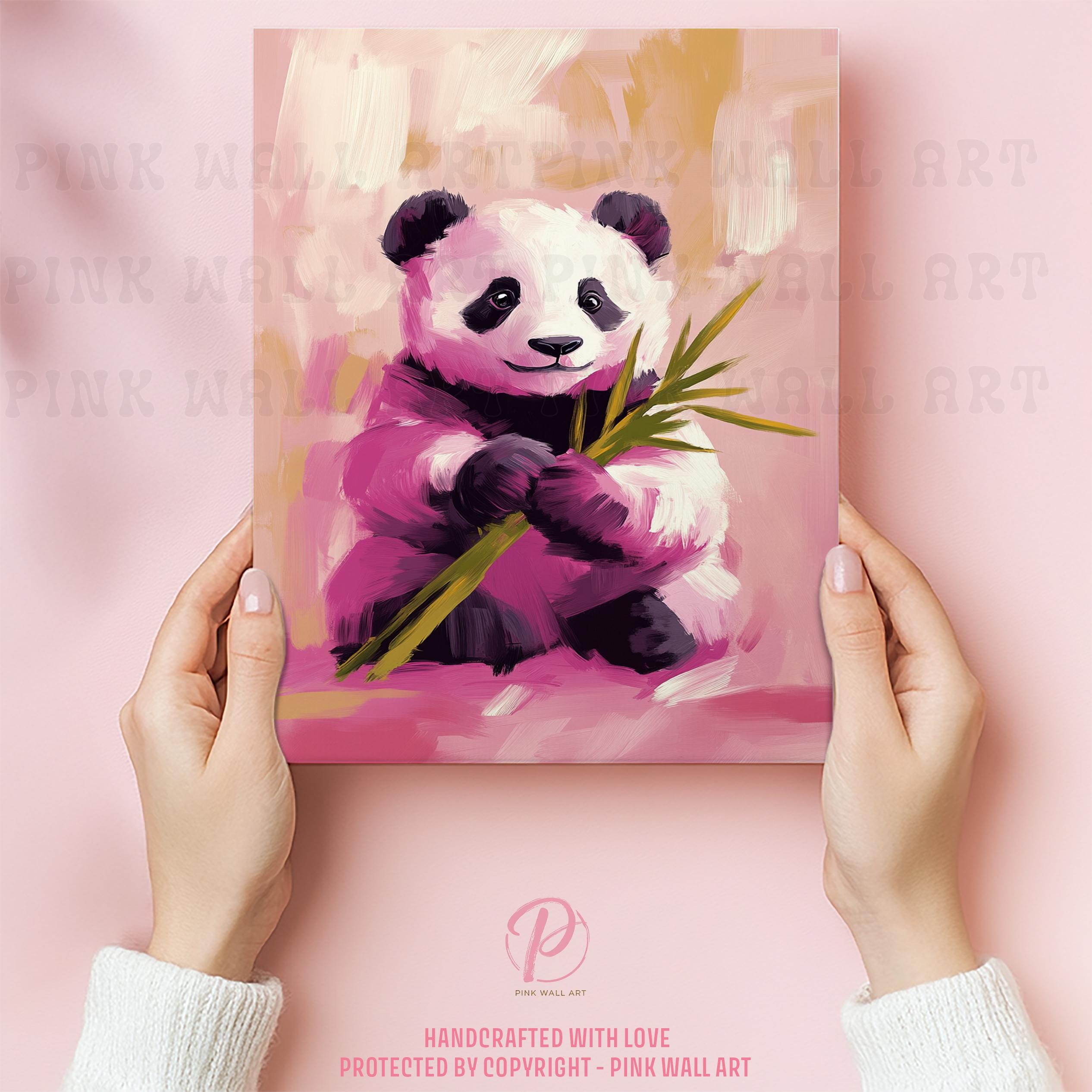 遊び心のあるパンダの竹製ポートレートアートポスターまたはキャンバス