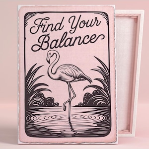 Póster artístico Find Your Balance o lienzo para pared para sala de estar costera, serie de arte rosa con estampado de flamenco minimalista moderno, decoración de baño