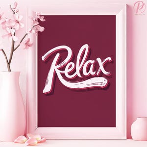 Póster de arte tipográfico relajante o lienzo para pared para sala de estar moderna, serie de arte contemporáneo minimalista con pinceladas en rojo y rosa, decoración de oficina