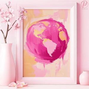 Affiche d'art rose globe élégance ou oeuvre d'art murale en toile pour salon moderne Design minimaliste en or rose, impression série Art rose, décoration de chambre à coucher