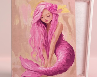 Pink Mermaid Dreams Art Poster or Canvas Wall Art for Bohemian Girl&#39;s Room Whimsical Fantasy Floral Print Pink Art Series Bathroom Decor