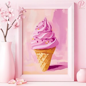 Sweet Summer Swirl Art Poster oder Leinwand Wandkunst für zeitgenössische Kinderzimmer Pop Art Soft-Serve Cone Pink Wand Kunst Serie Küche Dekor