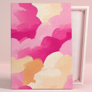 Zuckerwatte Wolken Kunst Poster oder Leinwand Wandkunst für Modernes Schlafzimmer Minimalistische Abstrakte Pinselstriche Rosa Wand Kunst Zeitgenössische Büro Deko