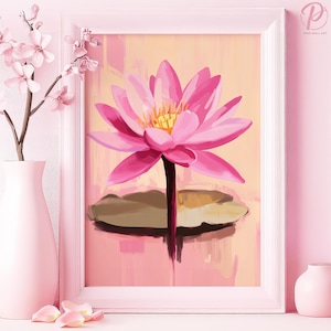 Póster o lienzo de arte de pared con diseño de loto zen serenidad, arte asiático zen, sala de estar, minimalismo, estampado floral contemporáneo, serie de arte rosa, decoración de dormitorio