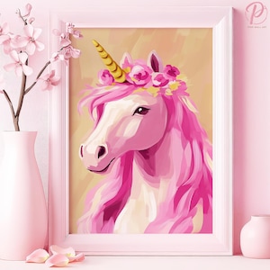 Magisches Einhorn Träume Kunst Poster oder Leinwand Wandkunst für Shabby Chic Kinderzimmer Skurrilen Zeitgenössischen Fantasie Rosa Kunst Serie Mädchen Raum Dekor