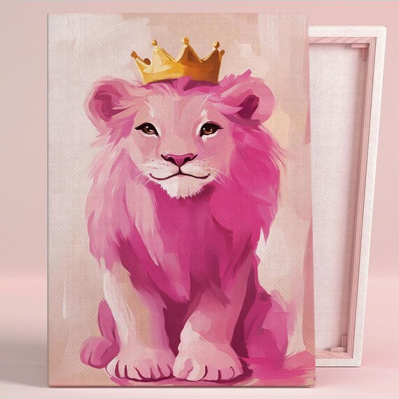 Tableau Déco Chambre Bébé – Lionceau Avec Couronne Royale, Dessin Mignon