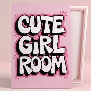 かわいい女の子の部屋用タイポグラフィーアートポスターまたはキャンバスウォールアート、モダンな子供部屋用ポップアートストリートアート、ピンクのウォールアートシリーズ、魅力的な寝室の装飾