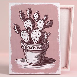 Desert Bloom Prickly Pear Art Poster oder Leinwand Wandkunst für Boho Wohnzimmer Zeitgenössische Kaktus Rosa Wandkunst Modernes Schlafzimmer Dekor
