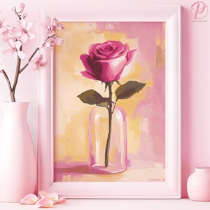 Einsame Rose Eleganz Kunst Poster oder Leinwand Wandkunst für moderne Wohnzimmer Minimalist Floral Design Print Pink Art Series Schlafzimmer Dekor