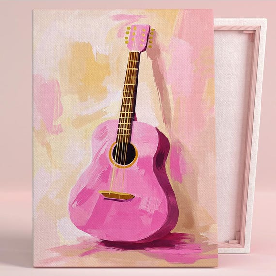 Pink Guitar Melody Art Poster or Canvas Wall Art Modern Living