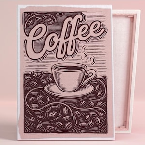 Coffee Shop Vibes Art Poster or Canvas Wall Art for Modern Kitchen Retro Vintage Coffee Design Pink Wall Art Contemporary Dining Room Decor
