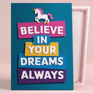 Wierz w swoje marzenia zawsze plakat artystyczny lub sztuka ścienna na płótnie do nowoczesnego pokoju dziecięcego Fantazyjny popowy wydruk typograficzny Różowa sztuka wystrój pokoju dziecięcego