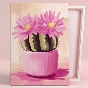 Blühender Kaktus Schönheit Kunst Poster oder Leinwand Wandkunst für Moderne Wohnzimmer Minimalist Botanischer Impressionistischer Druck Rosa Kunst Büro Dekor