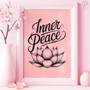 Inner Peace Lotus Art Poster oder Leinwand Wandkunst für asiatisches Zen Wohnzimmer Minimalistisches Blumenmuster Print Pink Art Series Schlafzimmer Dekor