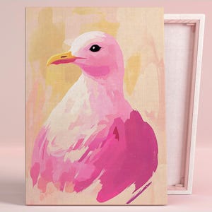 Póster o lienzo con retrato de ave marina rosa serena para sala de estar moderna, serie minimalista de arte de pared rosa con estampado animal, decoración de dormitorio