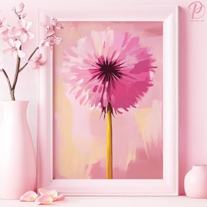 Strahlende Löwenzahnblüte Kunstposter oder Leinwand Wandkunst für modernes Wohnzimmer Minimalistisches Blumenmuster Rosa Wandkunst Serie Schlafzimmer Dekor