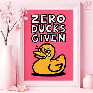Póster o lienzo de Zero Ducks Given, arte de pared moderno para sala de estar, impresión contemporánea de pato de goma caprichoso, serie de arte rosa, decoración de sala de juegos