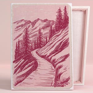 Bergkiefer Gelassenheit Kunst Poster oder Leinwand Wandkunst für rustikales Wohnzimmer zeitgenössische Natur rosa Kunst Serie skandinavisches Schlafzimmer Dekor