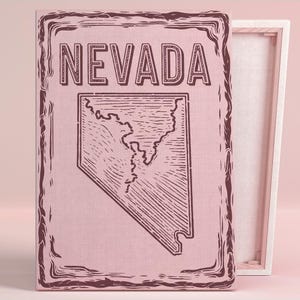 Affiche d'art des lignes de l'état du Nevada ou oeuvre d'art murale en toile pour bureau moderne carte rustique vintage Illustration impression série d'art rose décoration de salon