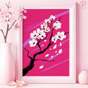 Kirschblüte Serenity Kunst Poster oder Leinwand Wandkunst für asiatisches Zen Wohnzimmer Zeitgenössisches Blumendruck Rosa Wandkunst Modernes Schlafzimmer Dekor
