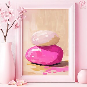 Leuchtsteine Balance Kunst Poster oder Leinwand Wandkunst für Modernes Wohnzimmer Minimalist Pink Glossy Print Pink Art Series Schlafzimmer Dekor