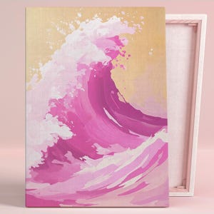 Pink Wave Serenity Kunst Poster oder Leinwand Wandkunst für modernes Wohnzimmer Zeitgenössische Abstrakte Pinselstriche Rosa Wandkunst Serie Schlafzimmer Dekor