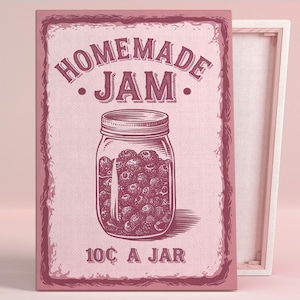 Hausgemachte Marmelade Klassische Kunst Poster oder Leinwand Wandkunst Bauernhaus Küche Vintage Retro Einmachglas Druck Rosa Wandkunst Landhaus Esszimmer Dekor