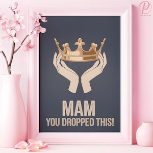 MAM You Dropped This! Royal Crown Art Plakat lub Płótno Ścienne Sztuka do Nowoczesnego Salonu Inspirujący Cytat Różowa Sztuka Glam Sypialnia Dekoracja