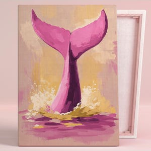 Majestätisch Whale Tail Splash Art Poster oder Leinwand Wandkunst Zeitgenössische Wohnzimmer Skurril Minimalist Natur Rosa Kunst Kinderzimmer Dekor