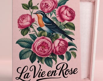 La Vie en Rose Art Poster or Canvas Wall Art French Country Living Room Vintage Floral Nature Print Pink Wall Art Shabby Chic Bedroom Decor