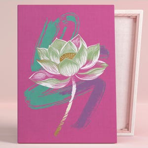 Serene Lotus Eleganz Kunst Poster oder Leinwand Wandkunst für Moderne Wohnzimmer Asiatische Zen Floral Design Print Rosa Wandkunst Serie Schlafzimmer Dekor