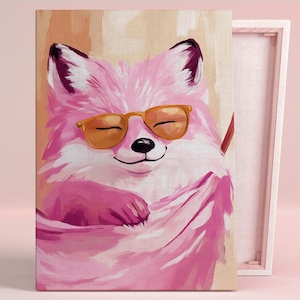 Cooler Fuchs in Shades Kunst Poster oder Leinwand Wandkunst für zeitgenössische Schlafzimmer Wunderliche Tier Design Print Pink Art Serie Modernes Büro Dekor