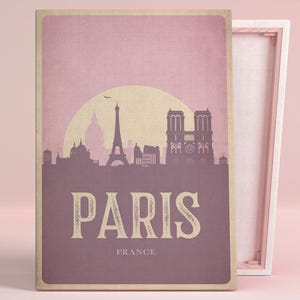 Paris Stadt Silhouetten Kunst Poster oder Leinwand Wandkunst für Französisch Land Wohnzimmer Minimalist Skyline Rosa Wand Kunst Romantische Schlafzimmer Dekor