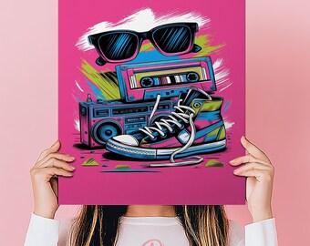 Retro 80s Pop Culture Vibes Art Poster or Canvas Wall Art