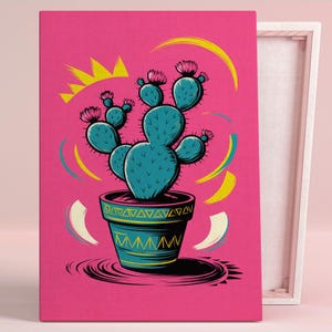 Desert Bloom Kaktus Pop Art Poster oder Leinwand Wandkunst für Modernes Wohnzimmer Skurril Southwestern Print Pink Art Serie Esszimmer Dekor