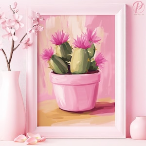 Blühende Wüste Schönheit Kunst Poster oder Leinwand Wandkunst für moderne Wohnzimmer botanische Blumendruck-rosa Kunst-Serie minimalistisches Bürodekor