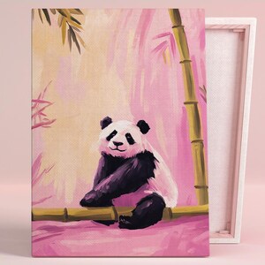 Serene Bambus Panda Träume Kunst Poster oder Leinwand Wandkunst für Modernes Schlafzimmer Wunderliche asiatische Zen Print Pink Art Serie Kinderzimmer Dekor