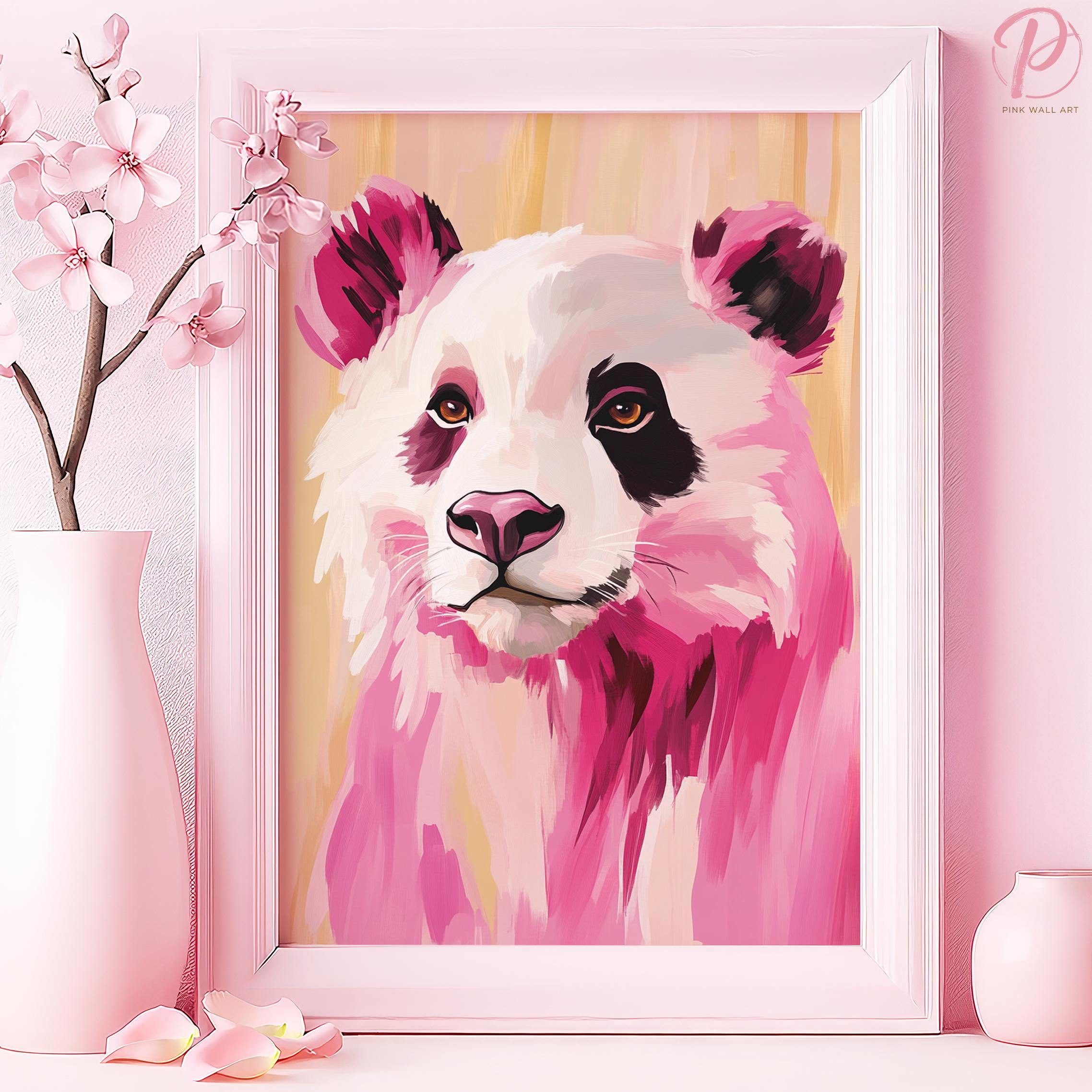 Pink Panda Portrait Art Poster or Canvas Wall Art Contemporary
