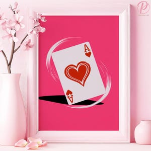 Poster d'arte moderna con asso di cuori o arte murale su tela per soggiorno contemporaneo, design minimalista glamour, serie d'arte rosa, decorazione per camera da letto