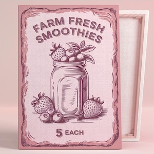 Bauernhof Frische Smoothies Kunstplakat oder Leinwand Wandkunst Bauernhaus Küche Vintage Retro Botanische Druck Rosa Wandkunst Serie Esszimmer Dekor