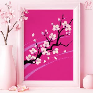 Kirschblüte Serenity Kunstplakat oder Leinwand Wandkunst für das zeitgenössische Wohnzimmer Minimalistisches Blumenmuster Rosa Kunst Serie Schlafzimmer Dekor
