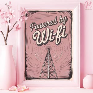 Póster de arte o lienzo con tecnología Wi-Fi para sala de estar industrial, diseño tipográfico retro vintage, arte rosa, decoración para el hogar y la oficina