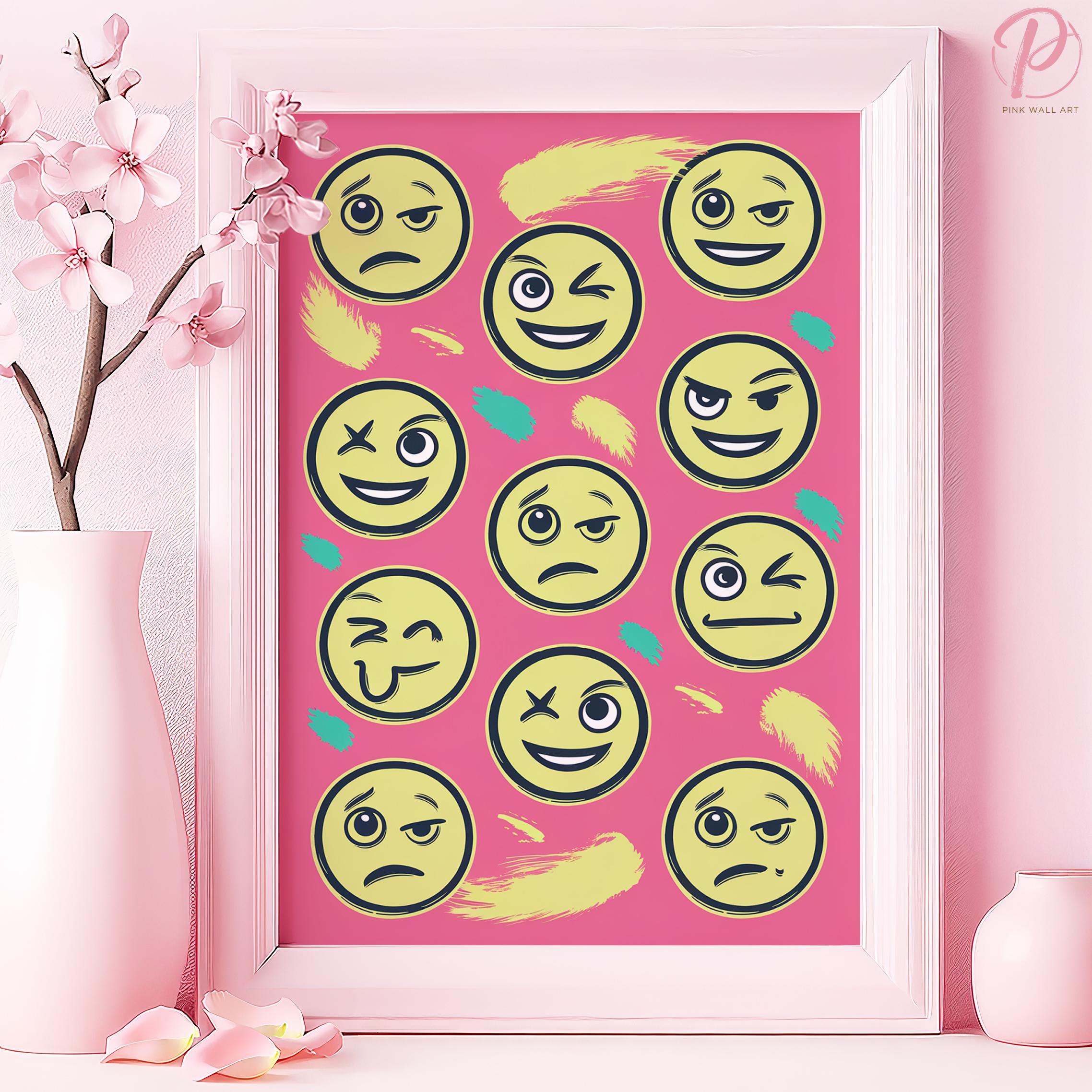 Emoji Stimmung Muster Kunst Poster oder Leinwand Wandkunst für moderne Spielzimmer Zeitgenössische Pop Art Ausdruck Druck Rosa Wandkunst Jugendzimmer Dekor