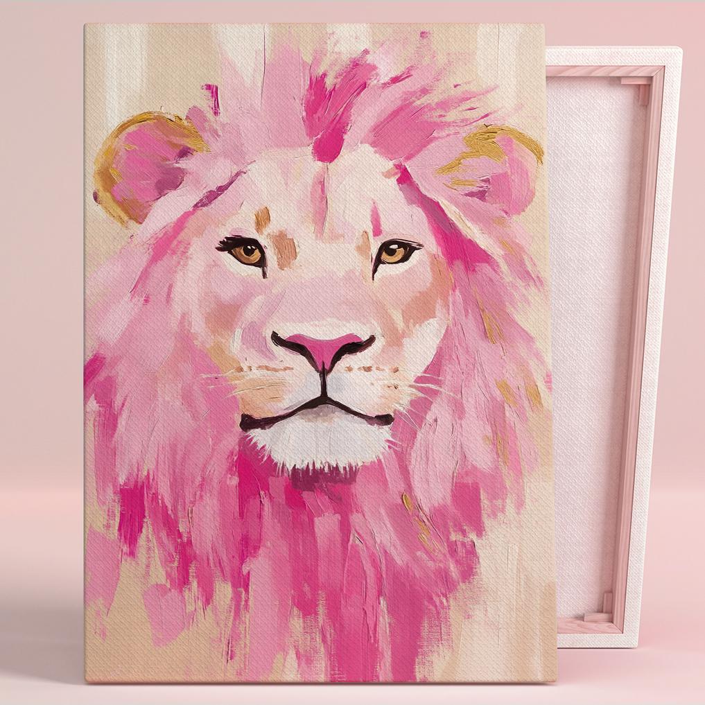 Majestic Pink Lion Portrait Art Poster or Canvas Wall Art for