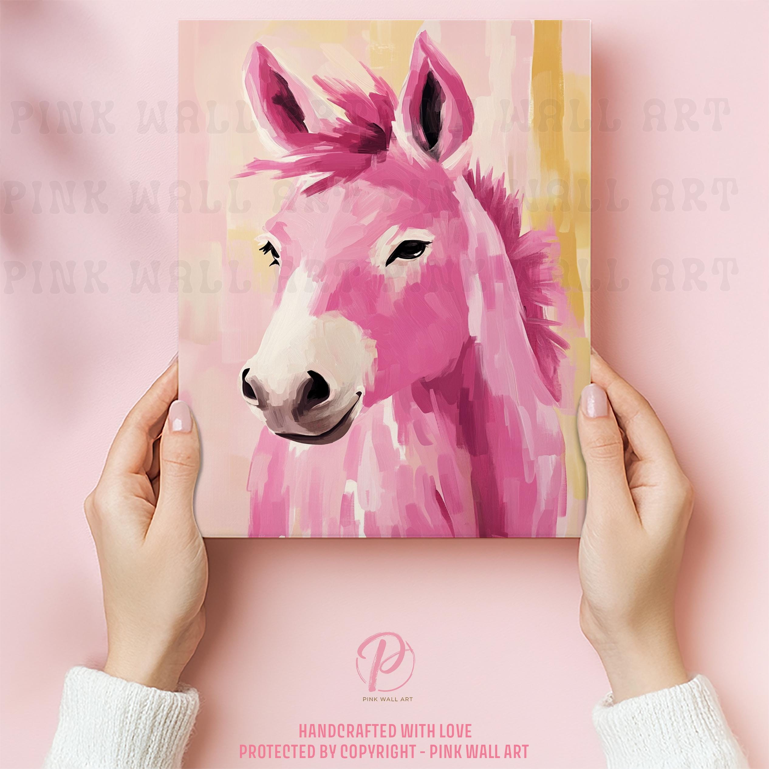 Pink Denkat Dreamy Pink Donkey Portrait Art Poster or Canvas Wall Art for Modern ...