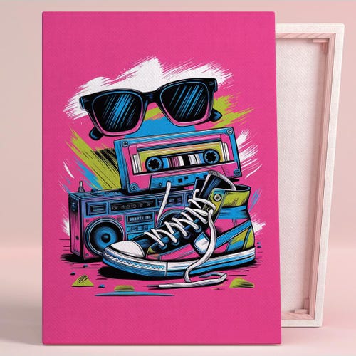Retro 80s Pop Culture Vibes Art Poster or Canvas Wall Art Contemporary Game Room Modern Neon Design Print Pink Art Series Living Room Decor