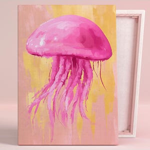Leuchtende Qualle Träume Kunst Poster oder Leinwand Wandkunst für Modernes Schlafzimmer Minimalismus Natur Druck Rosa Kunst Serie Zeitgenössisches Dekor